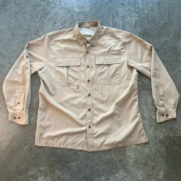 Eddie Bauer Sport Shop Fishing Shirt XL Tan Gorpcore Utility Vent - Picture 1 of 11